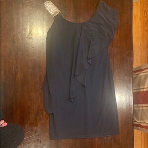 Betsy & Adam gray Asymmetrical Ruffled Cocktail Dress